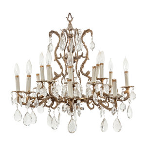 Appraisal: A Continental Gilt Metal and Cut Glass Sixteen-Light Chandelier Mid-