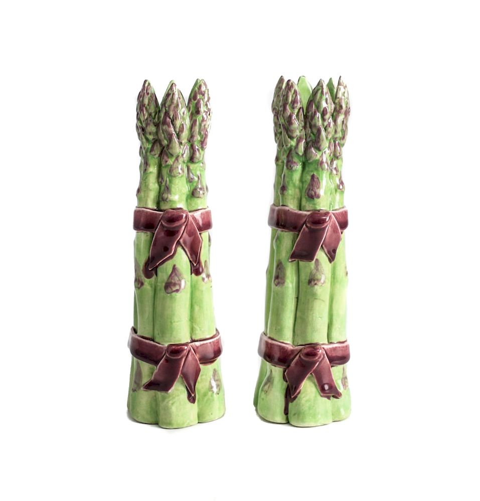 Appraisal: Dodie Thayer Earthenware Porcelain Asparagus Candlesticks Dodie Thayer hand crafted