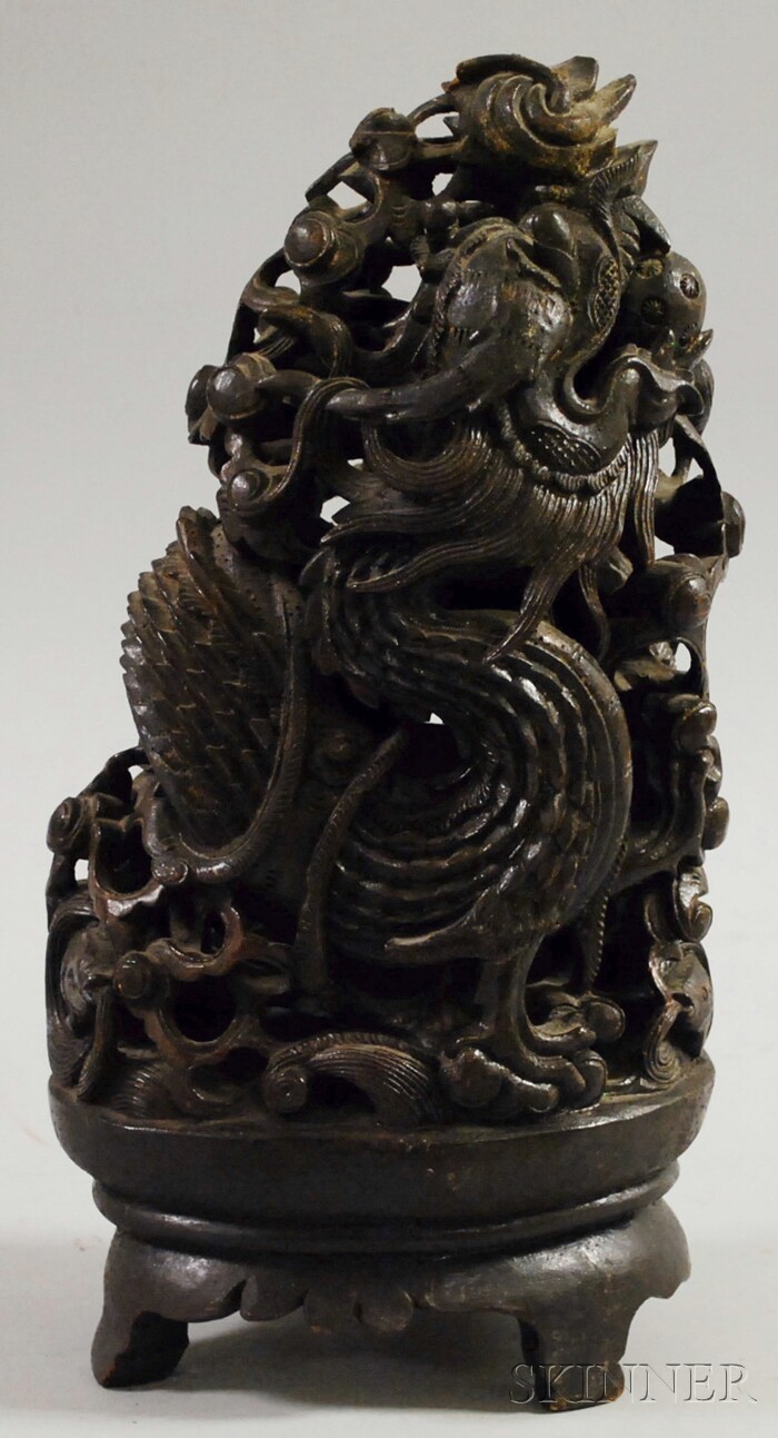 Appraisal: Asian Reticulated Hardwood Figural Carving Depicting a Dragon ht in