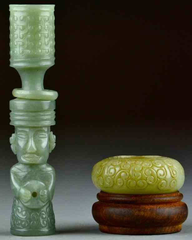 Appraisal: Chinese Carved Jade Figural Item Brush WashTo include carved and