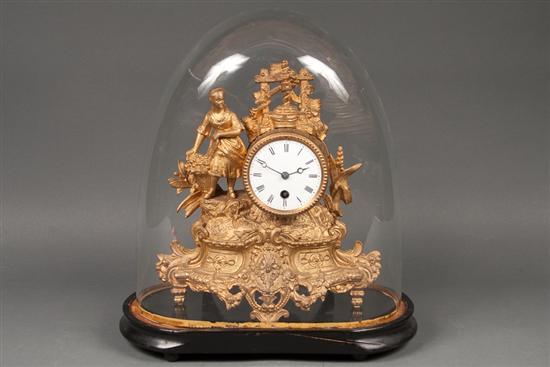 Appraisal: Victorian gilt metal figural mantel clock with glass dome th