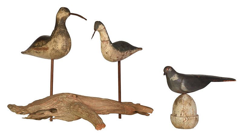 Appraisal: Three Carved and Painted Folk Art Birds American th century