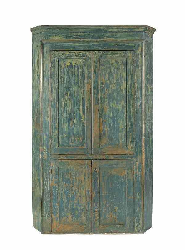 Appraisal: Pennsylvania painted pine two-piece corner cupboard th c retaining an