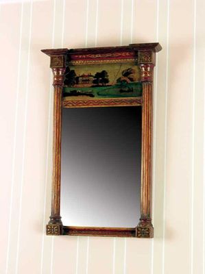 Appraisal: A Regency style red japanned breakfront wall mirror with chinoiserie