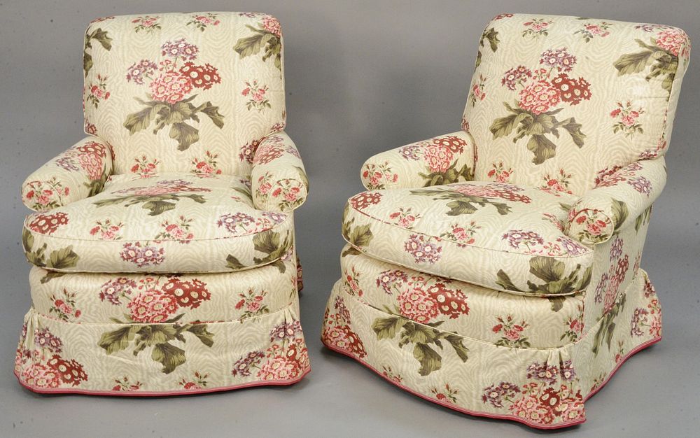 Appraisal: Pair of Thomas De Angelis custom upholstered swivel chairs ht