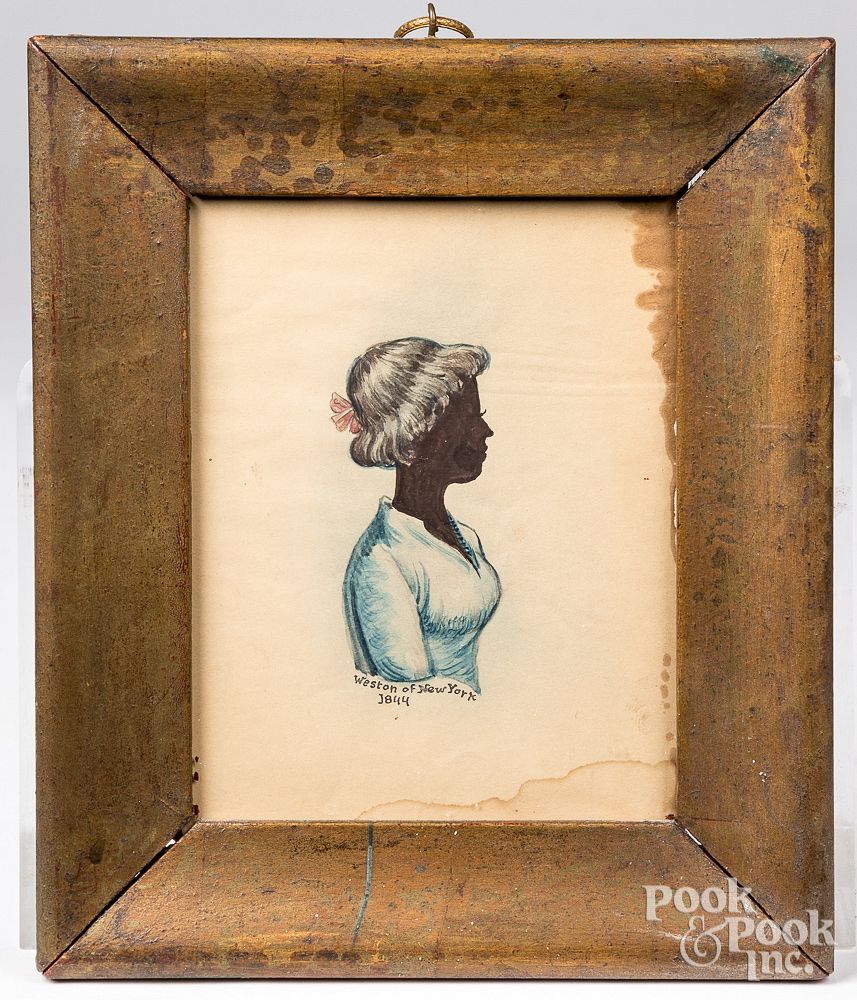 Appraisal: Miniature watercolor silhouette portrait Miniature watercolor silhouette portrait signed Weston