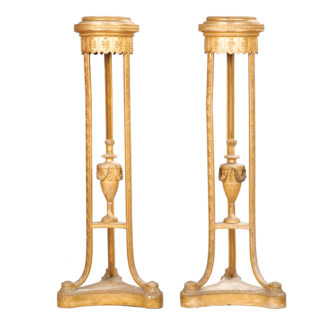 Appraisal: Pair of George III Gilt-Wood Pedestals Circa Each circular top