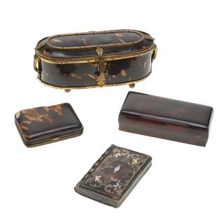 Appraisal: Antique English tortoise boxes and cases Antique English tortoise boxes