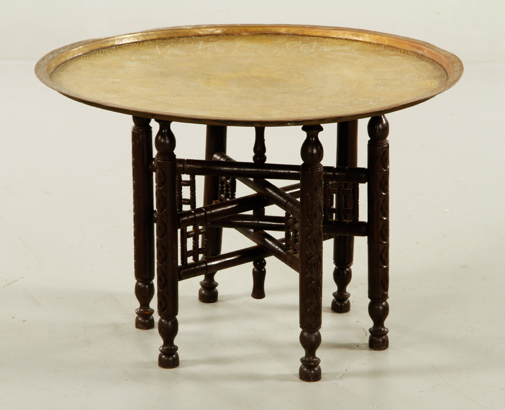 Appraisal: - Egyptian Tray Top Table Egyptian tray top table engraved