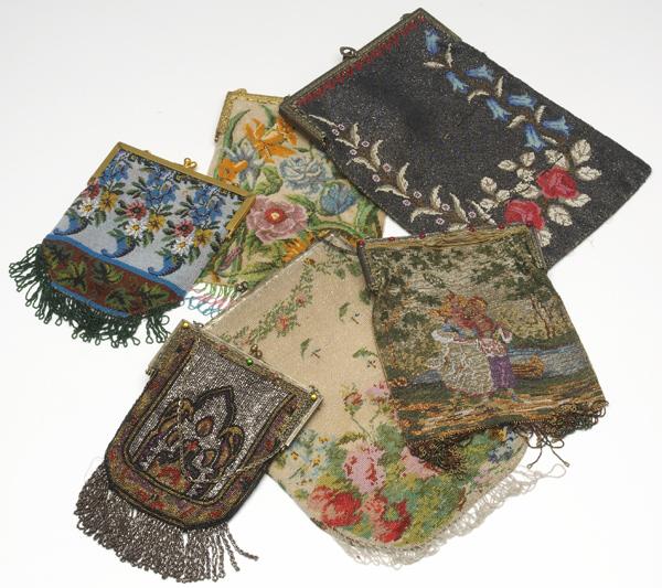 Appraisal: VICTORIAN BEADED BAGS Six evening bags some with losses