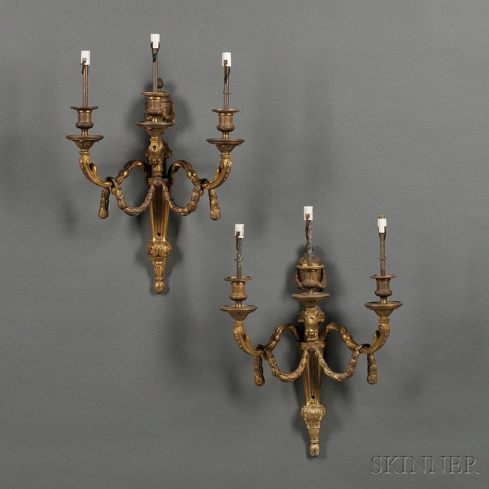 Appraisal: Pair of Neoclassical-style Bronze Wall Sconces late th century each