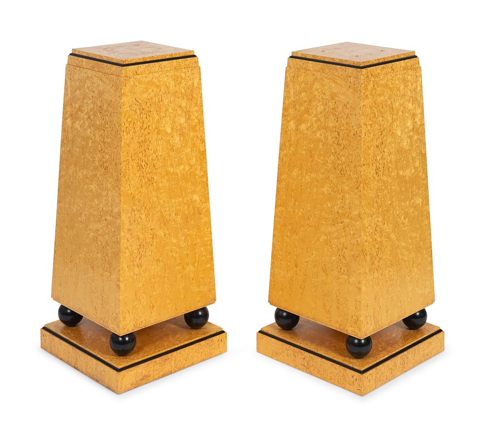 Appraisal: A Pair of Art Deco Style Amboyna-Veneered Pedestals Height x