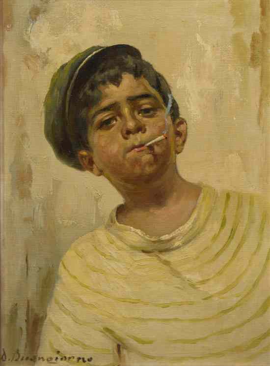 Appraisal: Donatus Buongiorno American b Portrait of a Smoking Boy oil