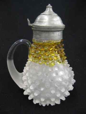 Appraisal: Victorian Art Glass Syrup Pitcher pewter top Francisware hobnail satin