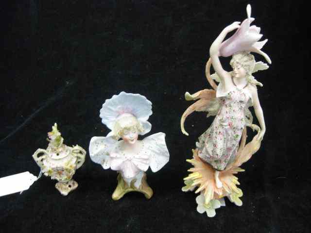 Appraisal: pc Porcelain Lot miniature urn Art Nouveau lady with flowers