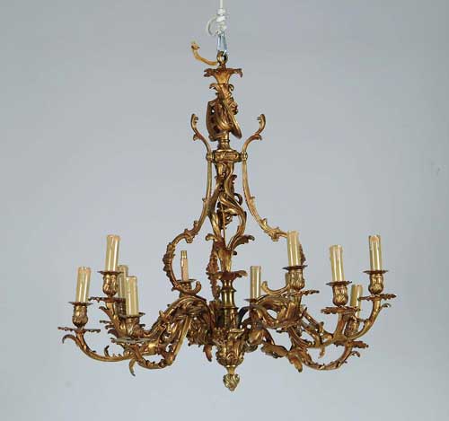 Appraisal: OUTSTANDING FRENCH STYLE BRONZE TWELVE BRANCH CHANDELIER All over foliate