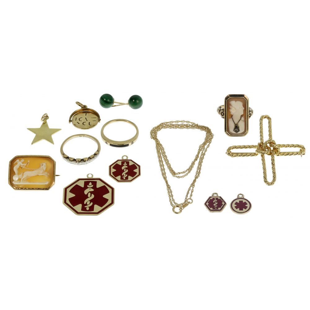 Appraisal: MIXED GOLD JEWELRY ASSORTMENT items including a marked k cross