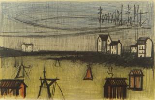 Appraisal: Bernard Buffet French - Color Lithograph Landscape with Houses Signed