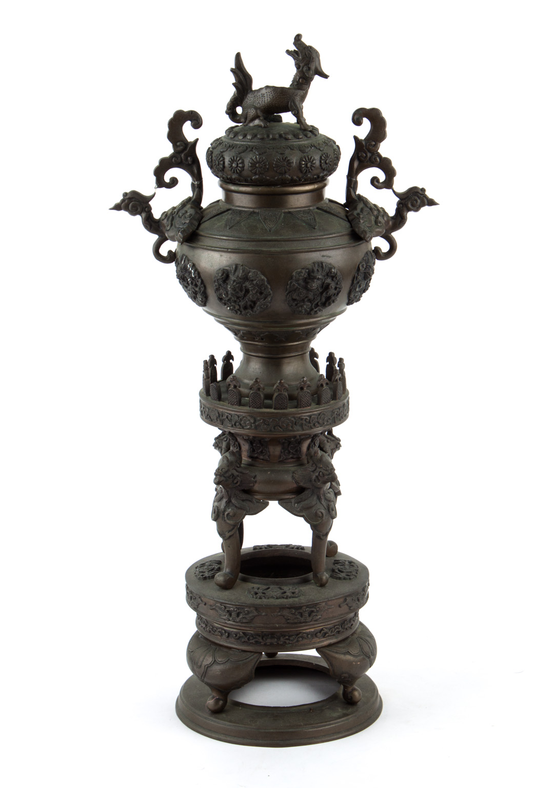 Appraisal: Chinese Ming manner bronze vase on stand vase with dragon