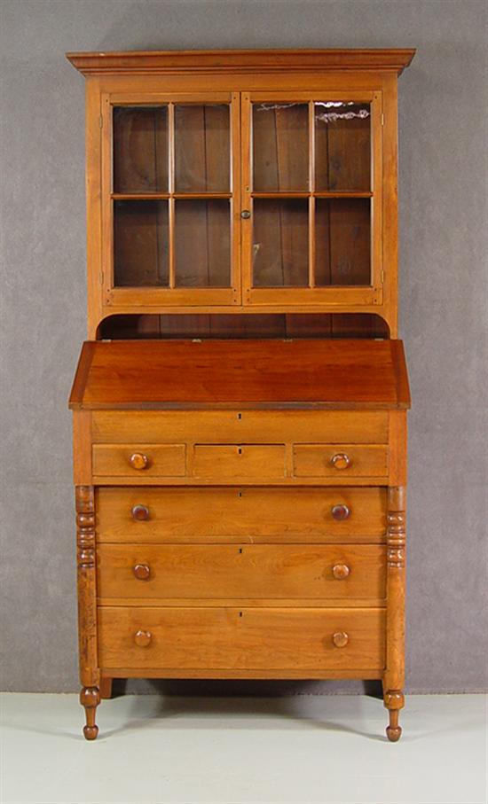 Appraisal: Walnut Country Empire Desk Bookcase Circa Two double blind paneled