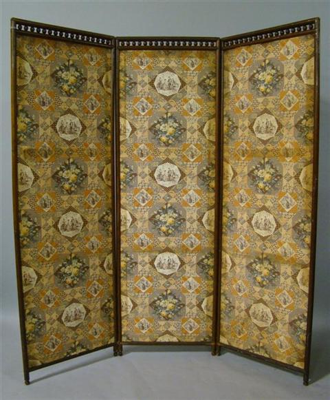 Appraisal: THREE PANEL FOLDING SCREEN Wood framed with printed cloth panels