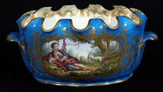 Appraisal: Sevres porcelain turquoise-ground monteith seu crenelle the porcelain th century