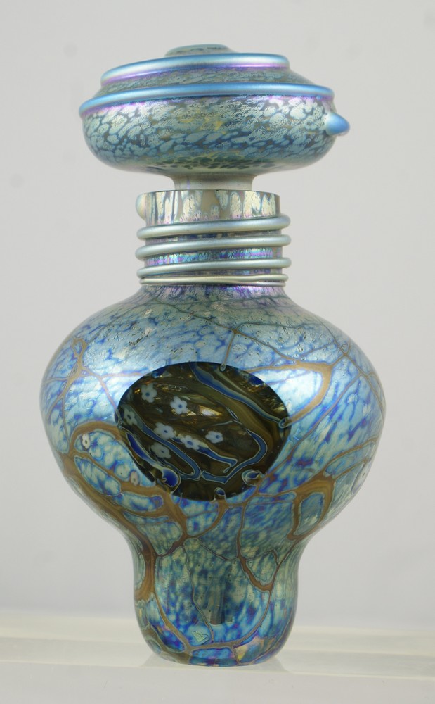 Appraisal: Signed Tiffany Style Art Glass Perfume with applied threading around