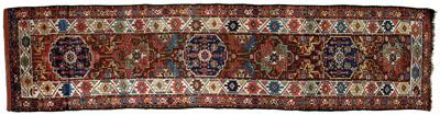 Appraisal: Kazak long rug six central medallions on varying brown red