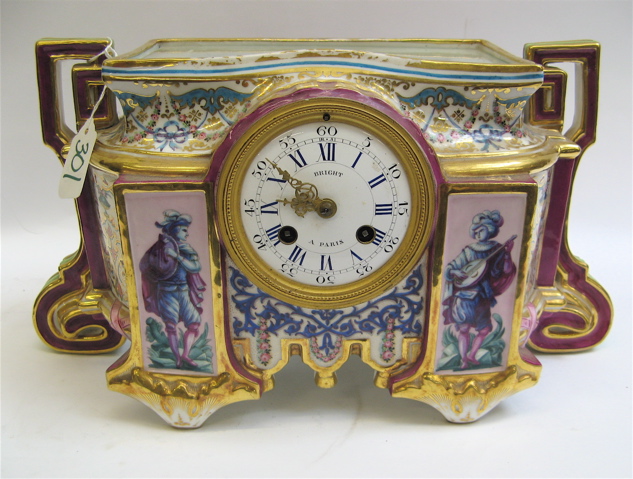 Appraisal: FRENCH PORCELAIN MANTLE CLOCK having time and strike figural and