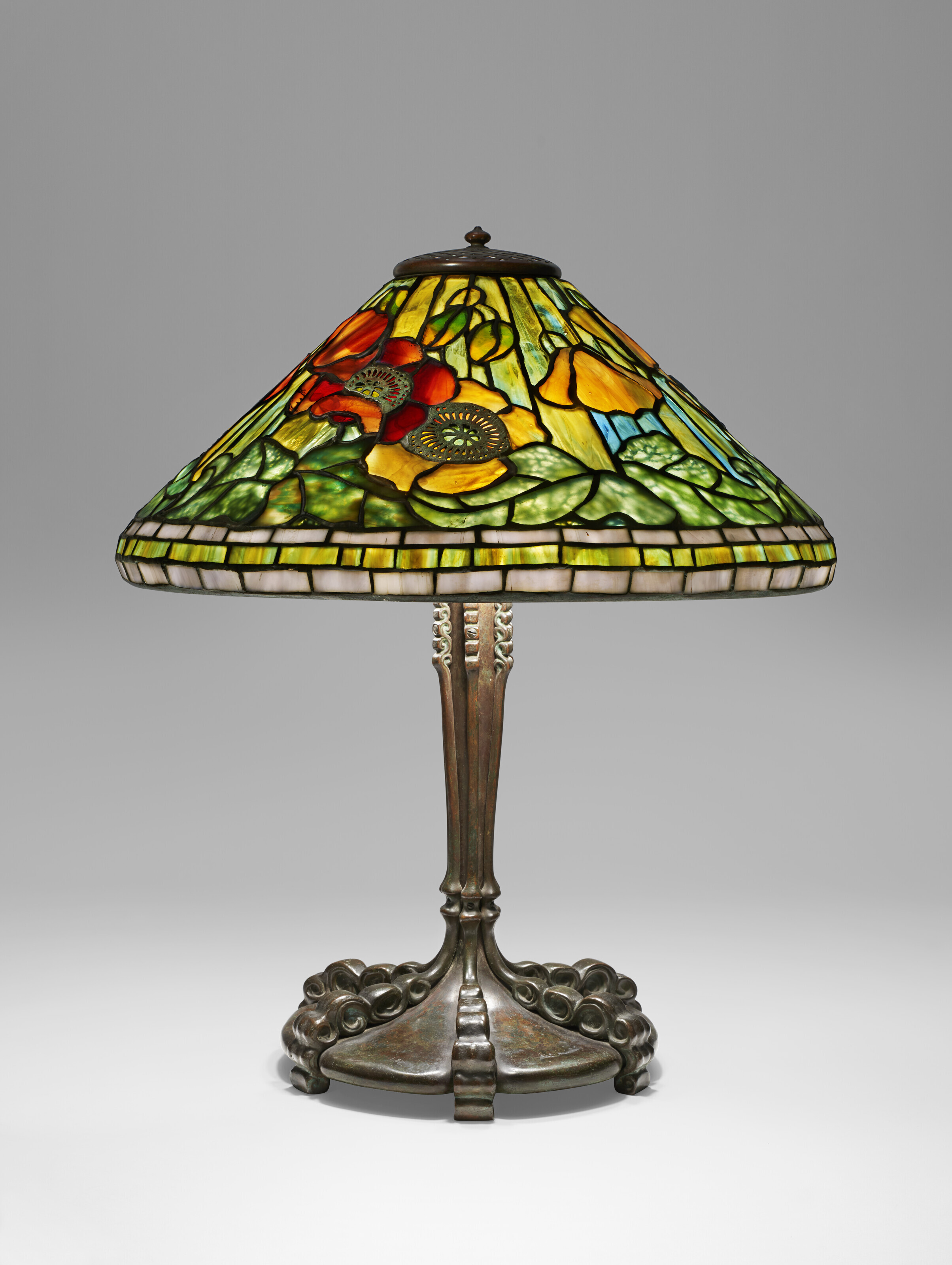 Appraisal: TIFFANY STUDIOS 'Poppy' Table Lamp circa leaded glass patinated bronze