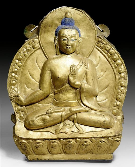 Appraisal: A GILT COPPER REPOUSS RELIEF OF A BUDDHA Tibet th