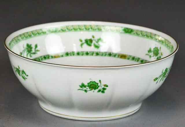 Appraisal: Havilland Limoges Porcelain BowlInterior decorated with green and gold with