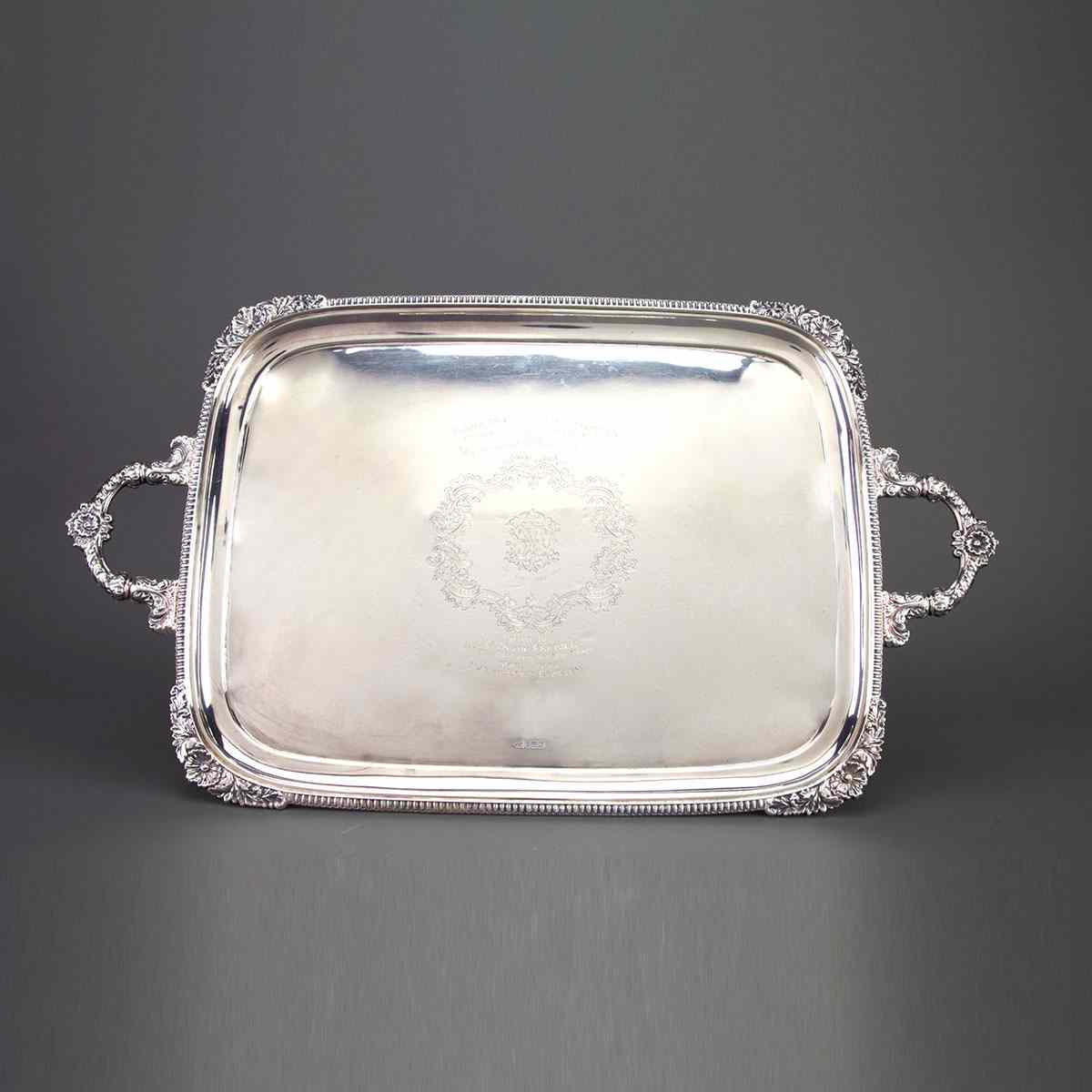 Appraisal: Late Victorian Silver Two-Handled Rectangular Serving Tray Walker Hall Sheffield