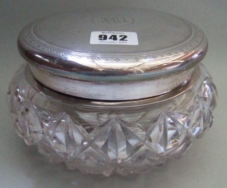 Appraisal: A ladies silver mounted faceted glass large powder bowl the