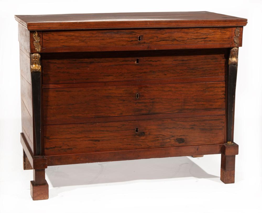 Appraisal: Empire-Style Patinated Metal-Mounted Rosewood Grained Chest of Drawers antique and