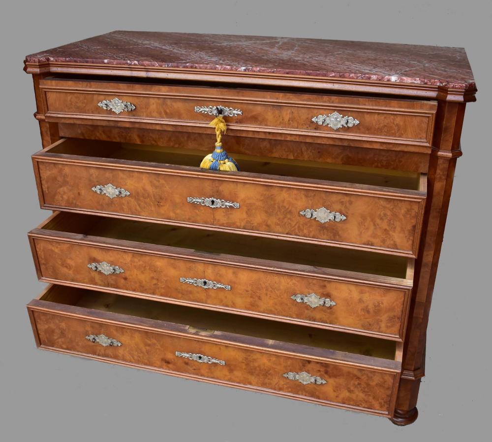 Appraisal: FRENCH MARBLE TOP WALNUT COMMODE - The rectangular inset mottled