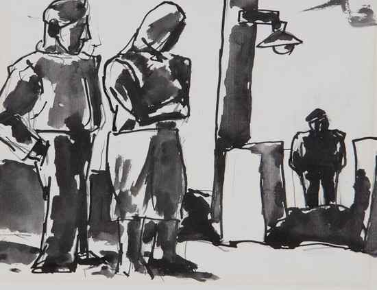 Appraisal: Josef Herman - Break from Work pen and ink with