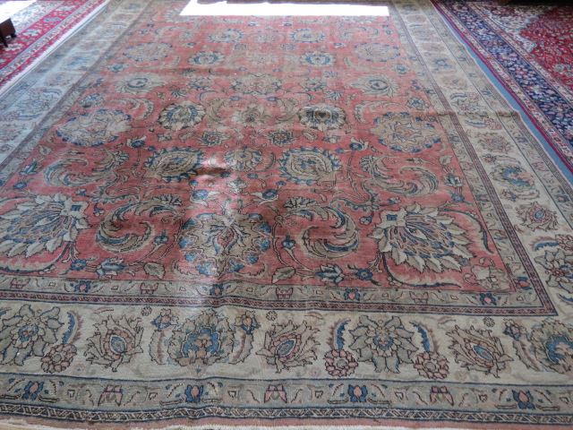 Appraisal: Tabriz Persian Handmade Room Size Rug florals on light salmon