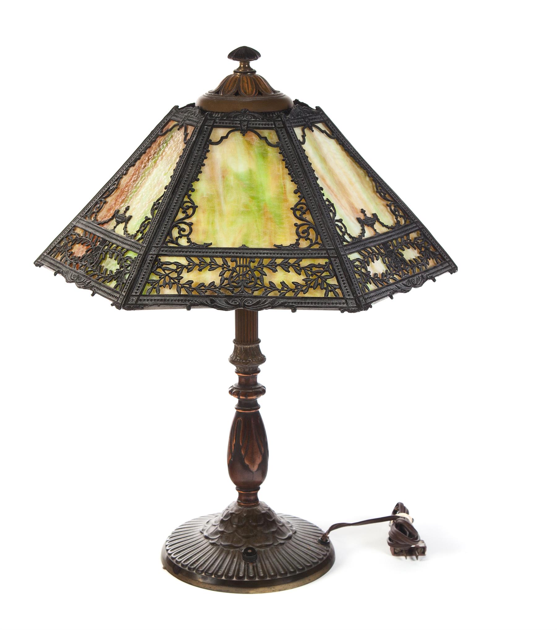 Appraisal: RAINAUD SLAG GLASS TABLE LAMP American st quarter- th century