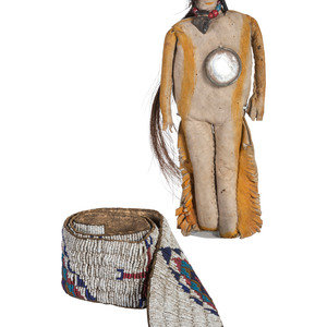 Appraisal: Sioux Beaded Hide Legging Strip and Southern Plains Doll late