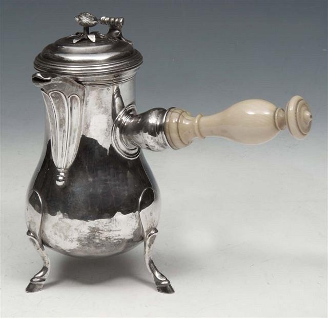 Appraisal: AN TH CENTURY FRENCH SILVER CHOCOLATE POT with turned ivory