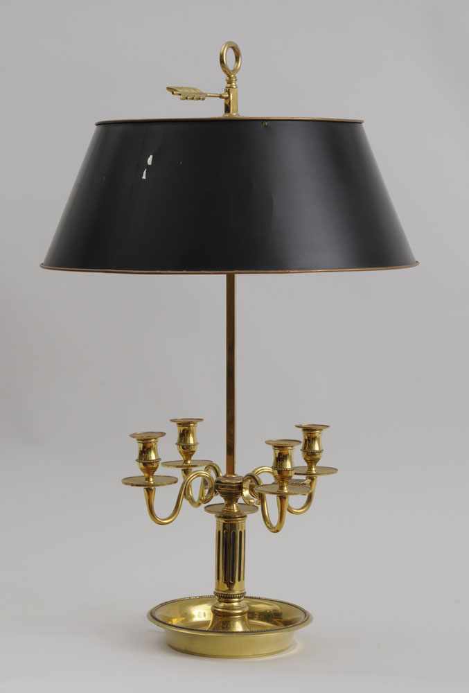 Appraisal: LOUIS XVI STYLE BRASS FOUR-LIGHT BOUILLOTTE LAMP The fluted stem