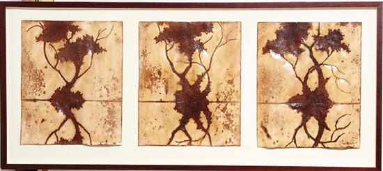 Appraisal: Joe Walters South Carolina b TRIPTYCH WATERLINE SERIES tea-stained paper