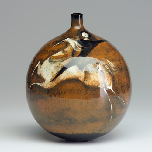 Appraisal: PILLIN Spherical vase painted with circus performers on horseback in