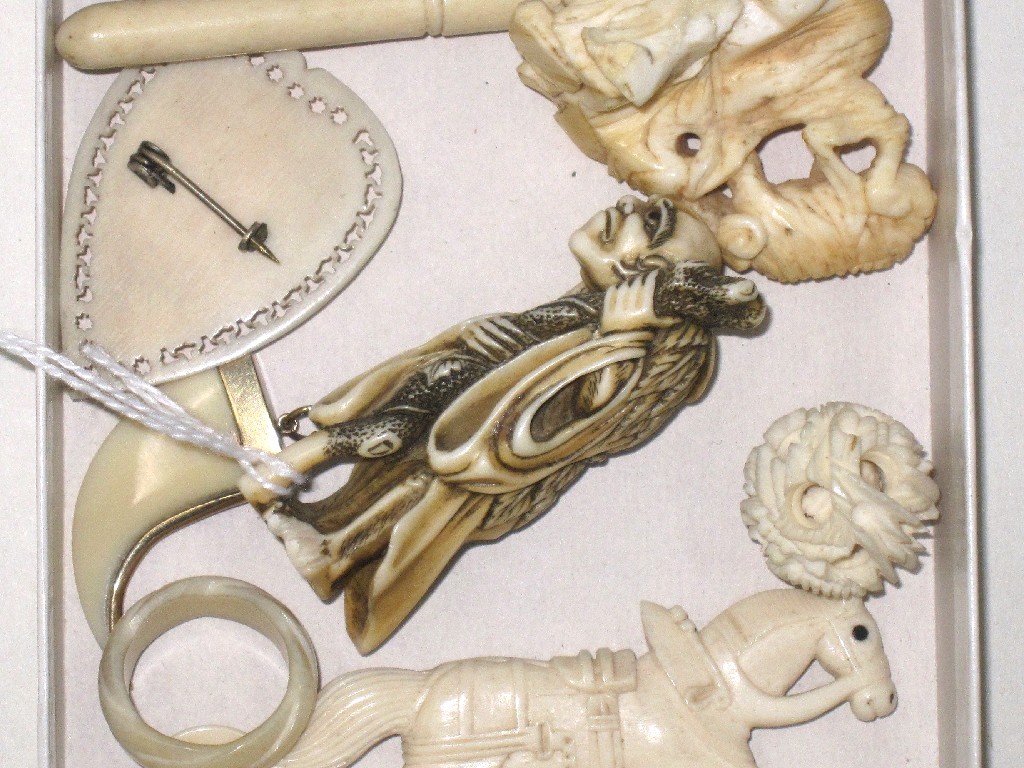 Appraisal: Lot comprising ivory Netsuke puzzle ball and five other ivory