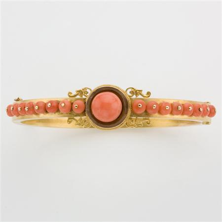 Appraisal: Antique Gold and Coral Bangle Bracelet Estimate -