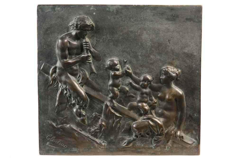 Appraisal: BRONZE PLAQUE - Continental Bronze Plaque of a Satyr and