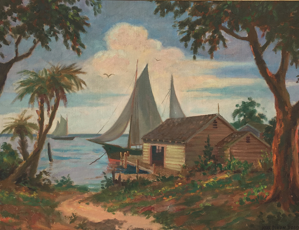 Appraisal: DIXON DODD Mark American - Tropical Waterside Scene with Boats