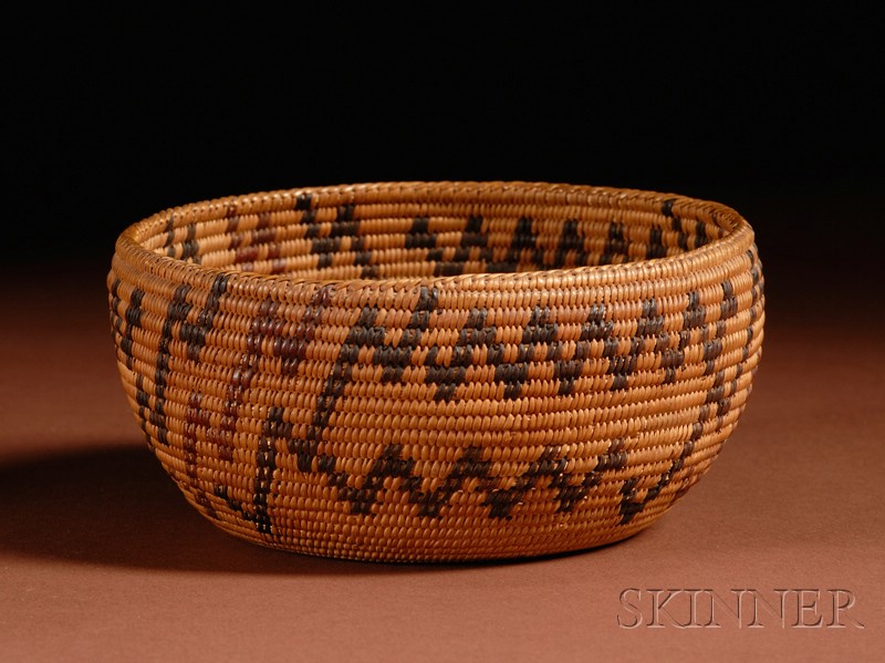 Appraisal: California Polychrome Coiled Basketry Bowl Mono c with red-brown and