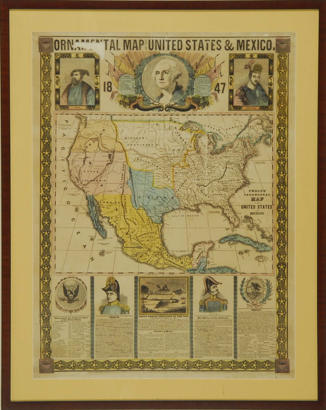 Appraisal: FRAMED MAP OF THE UNITED STATES AND MEXICO Ornamental Map